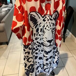 Beulahstyle one size red/lioness dress with pearl buttons